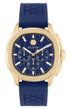 Philipp Plein Men's Chronograph Spectre Blue Silicone Strap Watch 44mm In Ip Yellow Gold