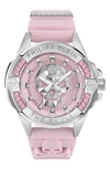 Philipp Plein Women's The $kull Pink Silicone Strap Watch 41mm In Stainless Steel