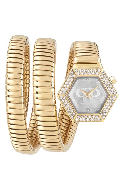 Philipp Plein Women's Snake Hexagon Gold Ion-plated Coil Bracelet 24mm In Multi