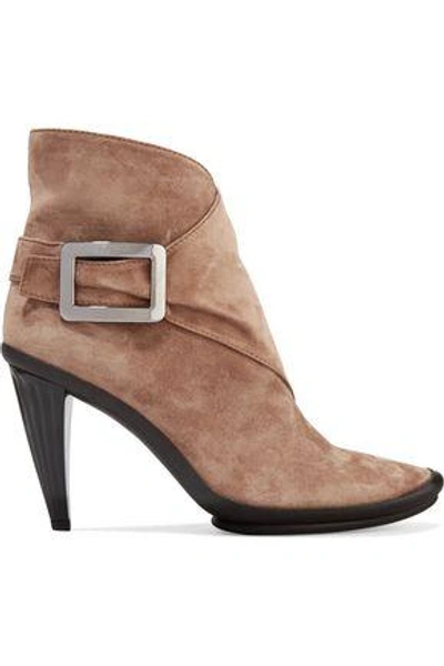 Roger Vivier Woman Buckled Suede Ankle Boots Mushroom