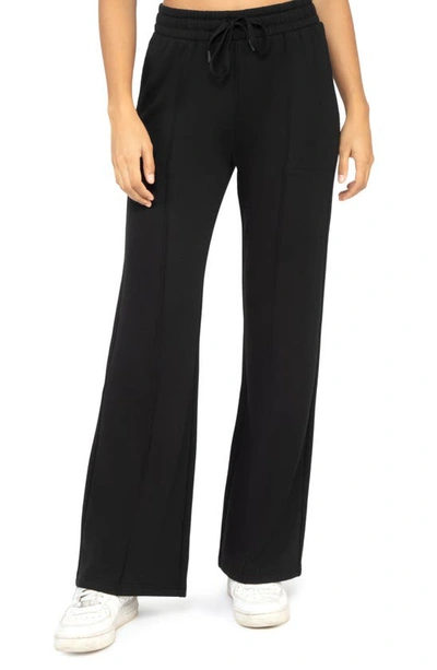 Yogalicious High Waist Brushed Terry Wide Leg Leggings In Black