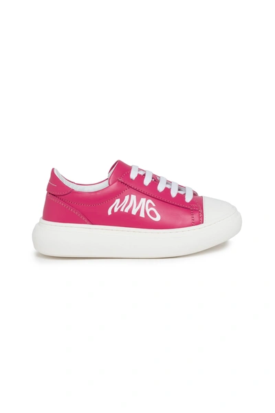 Mm6 Maison Margiela Kids' Fuchsia Low-top Sneakers With Maxi-logo In Pink
