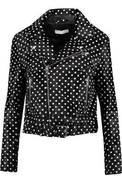 Iro Woman Alpha Polka-dot Calf Hair-effect Leather Biker Jacket Black