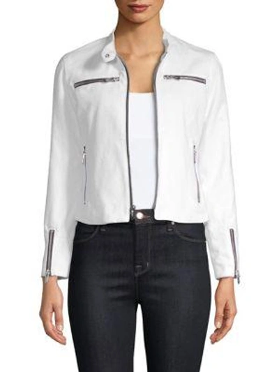 The Mighty Company Cropped Zip Jacket In White