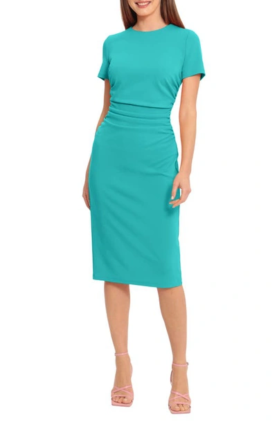 Maggy London Ruched Short Sleeve Midi Dress In Spectra Green