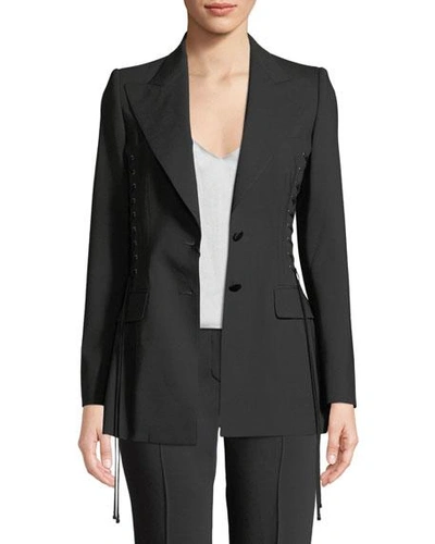 Dolce & Gabbana Single-breasted Corset Side-ties Wool Jacket In Black