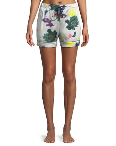 Meng Floral-print Silk Lounge Shorts In White Pattern