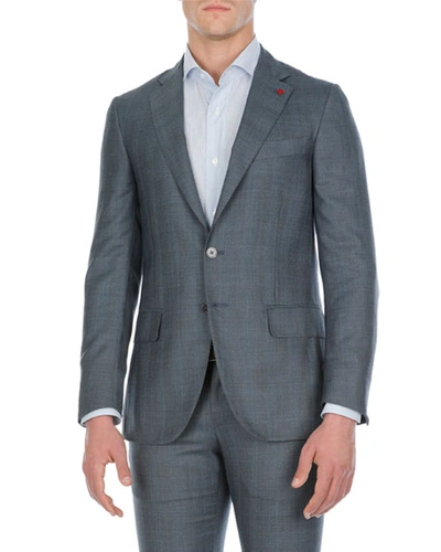 Isaia Textured Wool-stretch Two-piece Suit In Medium Blue