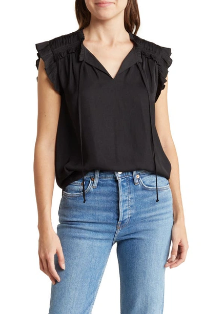 Dr2 By Daniel Rainn Ruffle Tie Neck Top In Black