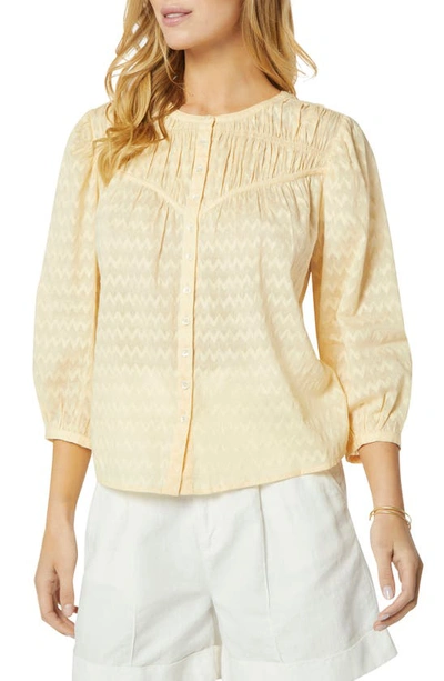 Joie Fanning Gathered Cotton-jacquard Top In Yellow