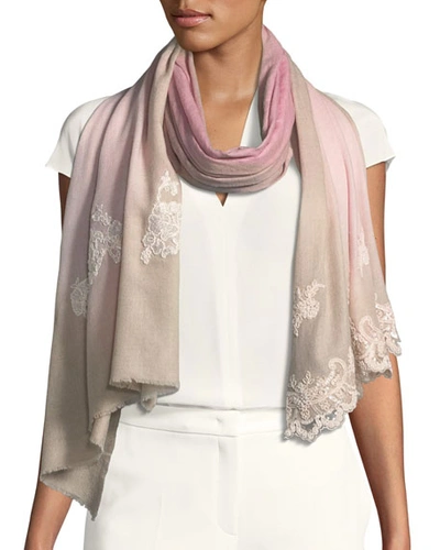 Bindya Wool-silk Lace Scarf In Pink