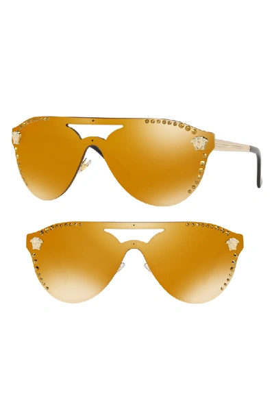 Versace Medusa 60mm Crystal Shield Sunglasses - Pale Gold Mirror