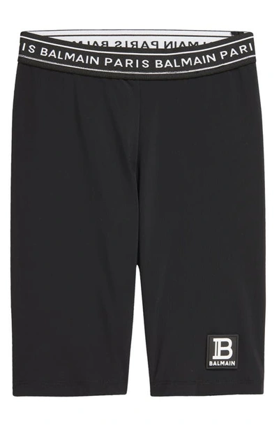 Balmain Kids' Logo Biker Shorts In Black/white