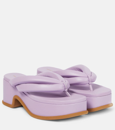 Dries Van Noten Leather Platform Thong Sandals In Lilac