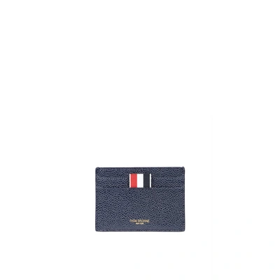 Thom Browne Logo Printed Striped Card Holder In Navy