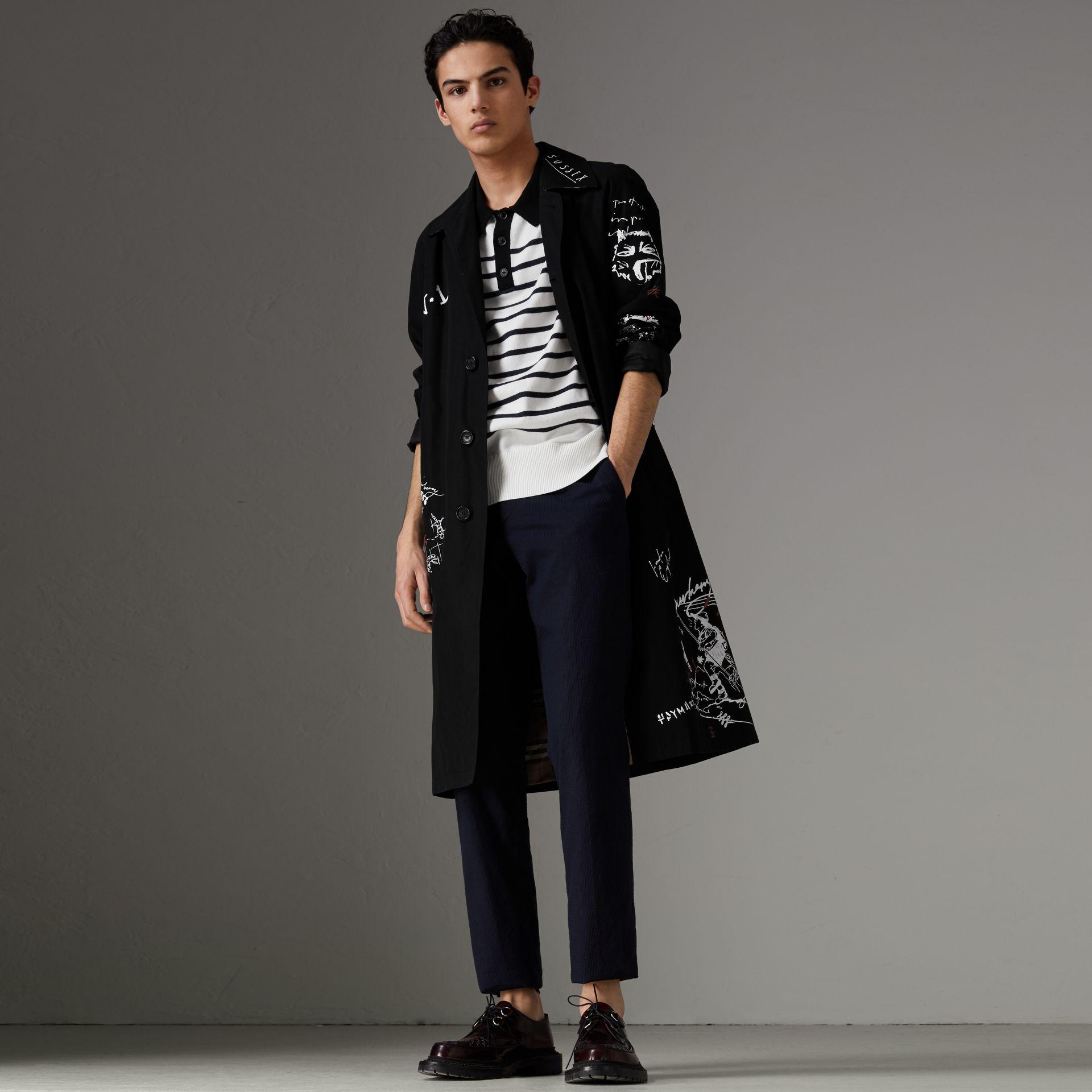 Sketch Print Car Coat In Black
