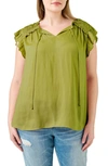 Dr2 By Daniel Rainn Satin Ruffe Split Neck Top In Kiwi