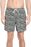 Lacoste Flowing Print Swim Trunks In Green/ White