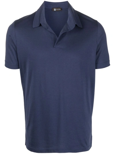Colombo Short-sleeve Silk-blend Polo Shirt In Blue