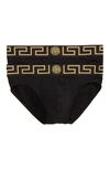 Versace 2-pack Low Rise Briefs In Black/ Gold