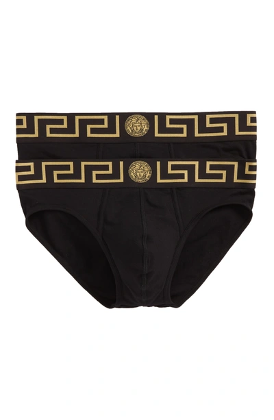 Versace 2-pack Low Rise Briefs In Black/ Gold