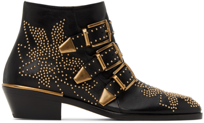 Chloé Black Susanna 30 Studded Leather Ankle Boots