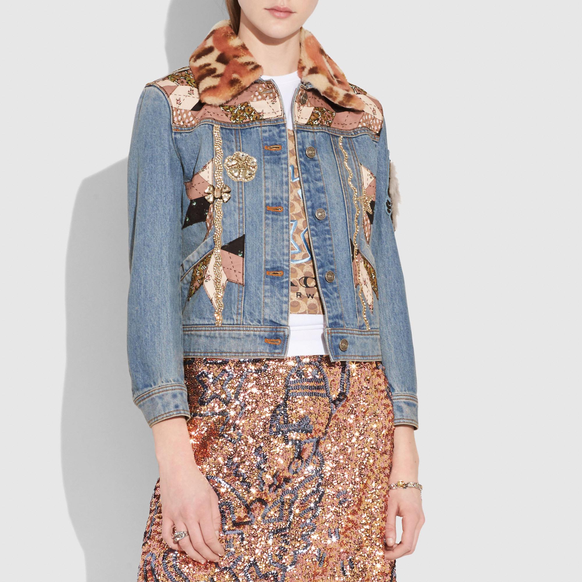 Coach Embellished Quilted Patchwork Denim Jacket In Blue | ModeSens