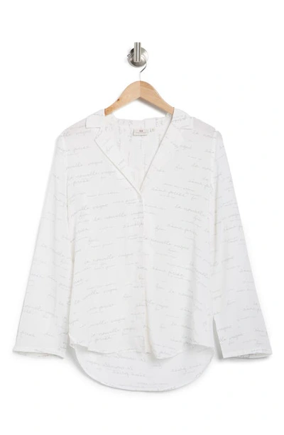 Ag Collar Button Front Silk Blouse In Novelty Silk True White