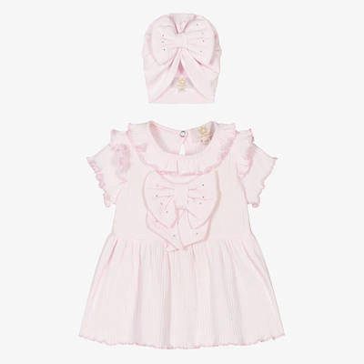 Caramelo Baby Girls Pink Cotton Bows Dress Set