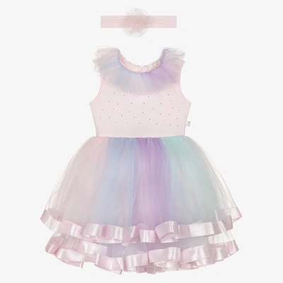 Caramelo Kids' Girls Pastel Rainbow Tulle Dress In Multi