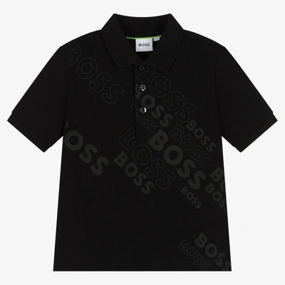 Hugo Boss Kids' Boys Black Cotton Logo Polo Shirt