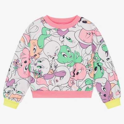 Billieblush Kids' Girls White Cotton Looney Tunes Sweatshirt In Multicolor