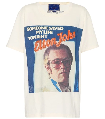 Gucci Elton John Printed Cotton-jersey T-shirt In Beige