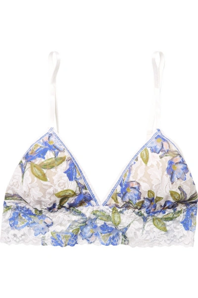 Hanky Panky Bonfleur Floral-print Stretch-lace Soft-cup Triangle Bra In Blue