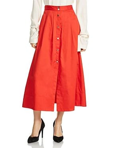 Maje Cotton Midi Skirt In Red