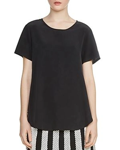 Maje High/low Silk Top In Black