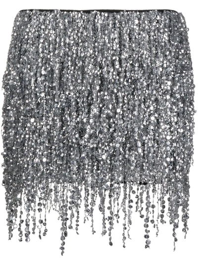 Amen Sequin-embellished Fringe Skirt In Silver