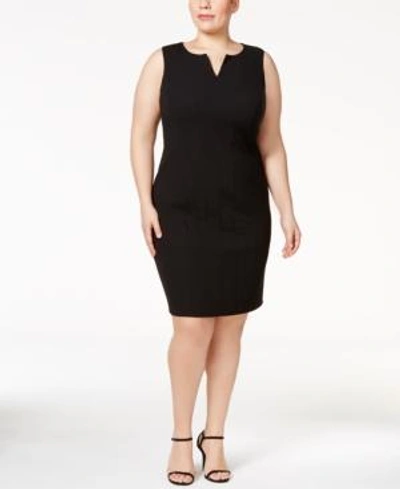 Calvin Klein Plus Size Split-neck Sheath Dress In Black