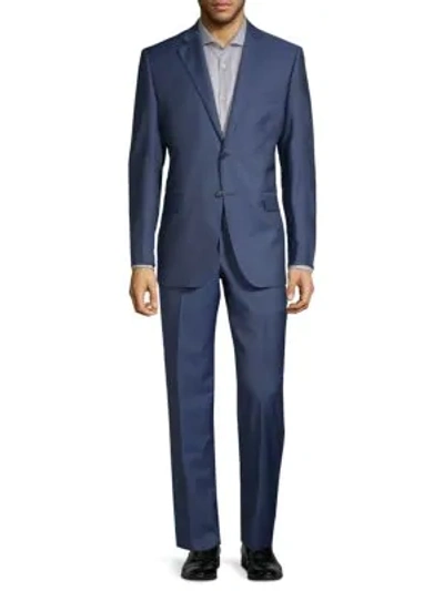 Saks Fifth Avenue Two-piece Slim-fit Wool Silk Herringbone Suit In Blue