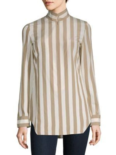 Akris Striped Silk Shirt In Beige