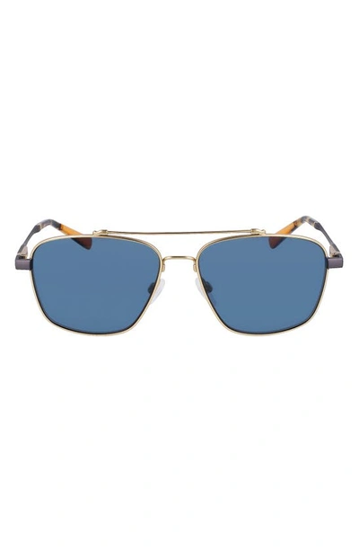 Shinola Men's Double-bridge Metal Aviator Sunglasses In Gold/blue Solid