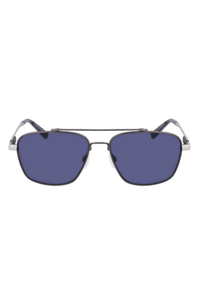 Shinola Men's Double-bridge Metal Aviator Sunglasses In Grey/blue Solid