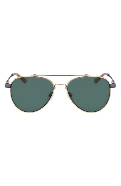 Shinola Men's Double-bridge Metal Aviator Sunglasses In Gold/green Solid