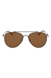 Shinola Men's Double-bridge Metal Aviator Sunglasses In Black/brown Solid