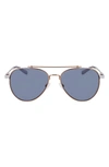 Shinola Men's Double-bridge Metal Aviator Sunglasses In Rose Gold/blue Solid