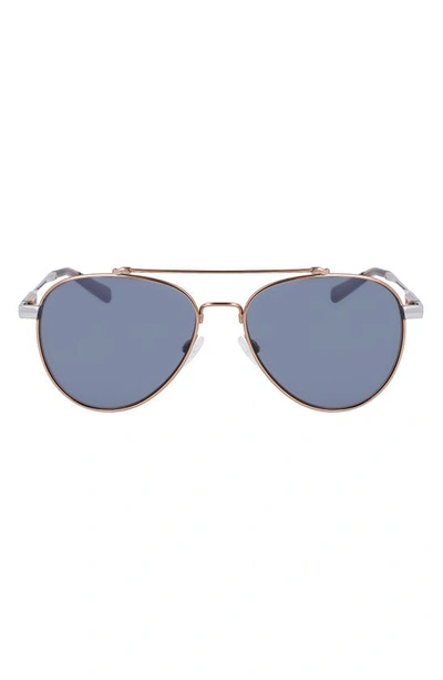 Shinola Men's Double-bridge Metal Aviator Sunglasses In Rose Gold/blue Solid