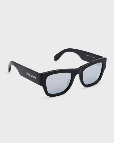 Palm Angels Men's Volcan Acetate Rectangle Sunglasses In Black Mirror Silv