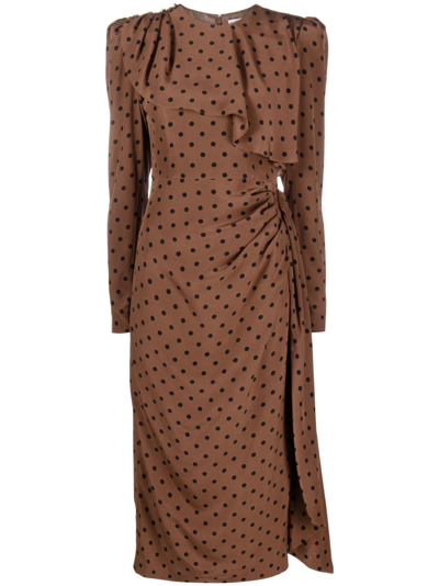 Alessandra Rich Polka Dot Print Midi Dress In Brown