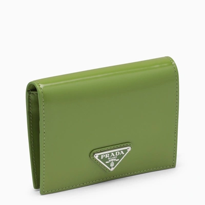 Prada Fern Brushed Leather Bi-fold Wallet In Green