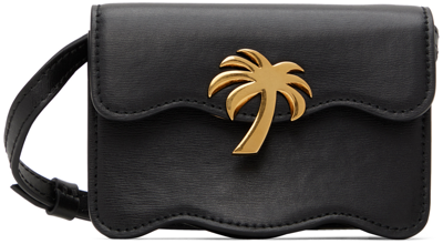 Palm Angels Black Micro Palm Beach Bag In Black/gold